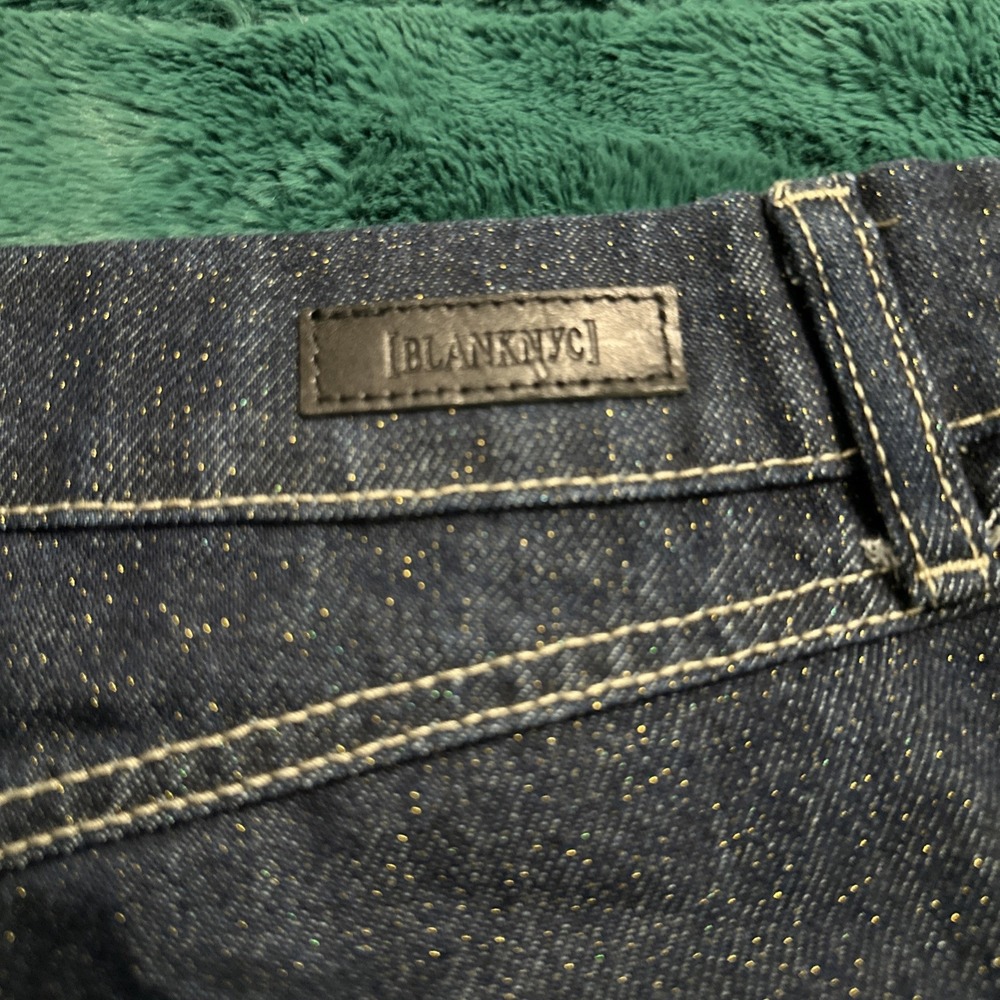 Blank NYC Size 28 Metallic Weave Dark Denim Micro Mini Skirt Gold Glitter - Picture 8 of 10